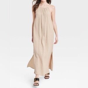 Universal Thread Gauzy Tan Maxi Dress Medium High Neck